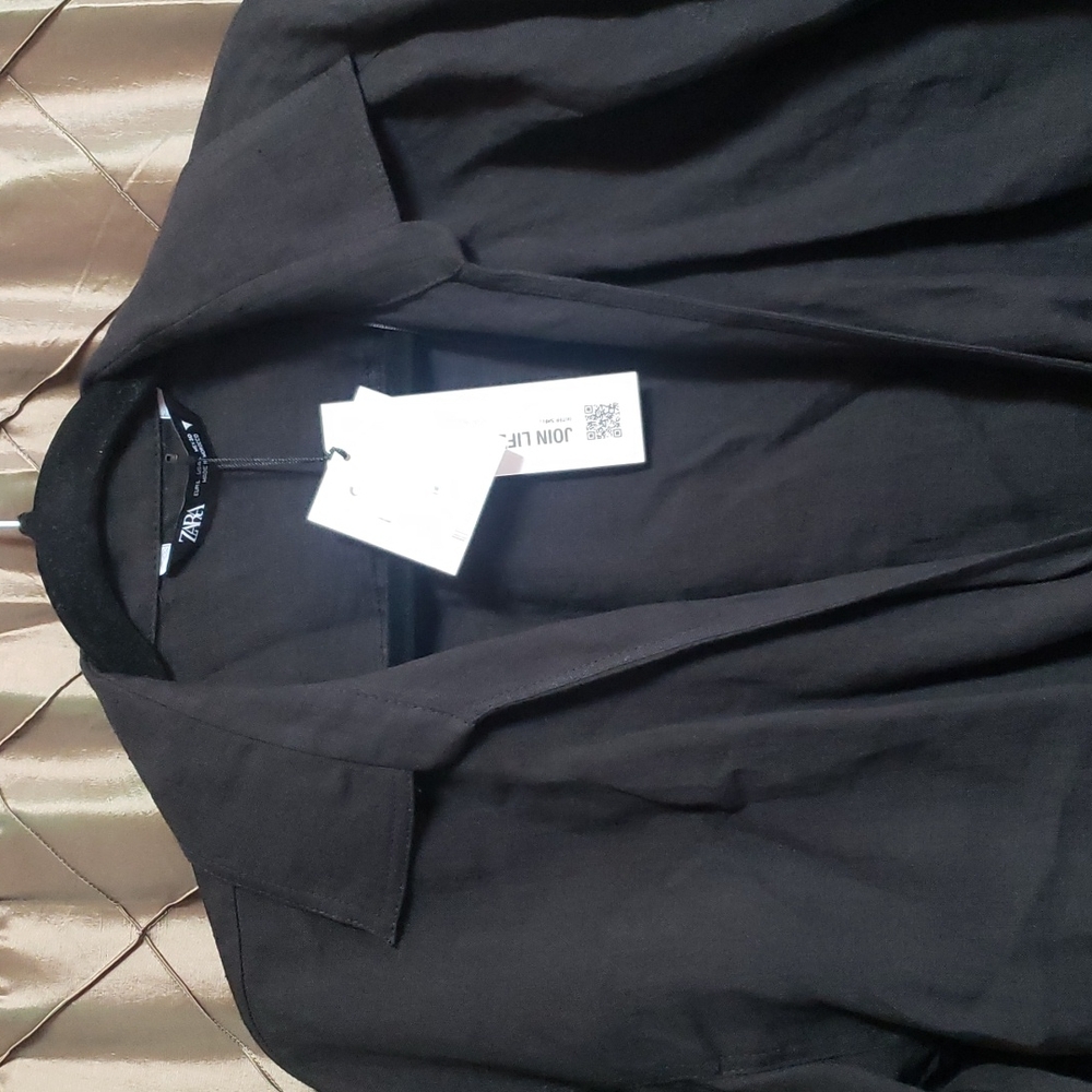 NWT- ZARA Linen Tie Front Shirt Jacket - Picture 4 of 5
